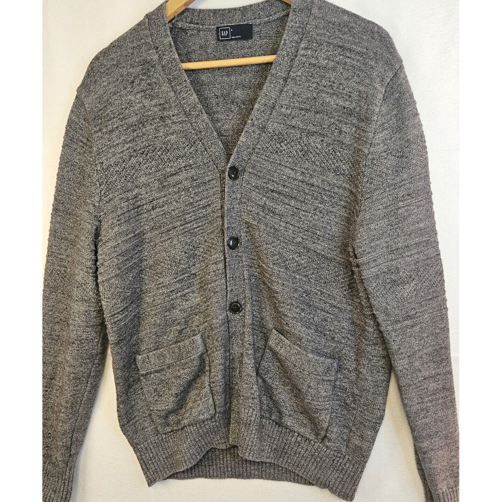 Gap Cardigan Sweater Men's L Gray Cotton Classic V Neck Button Up Dad Grandpa‎